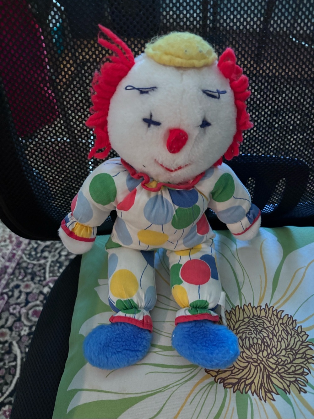 Classic Multicolor Polka Dot Plush Clown Toy - Blue Feet